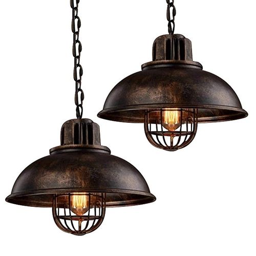 2x Suspension Luminaire Rétro Lampe à Suspension En Fer Métallique Plafonnier Vintage 33cm