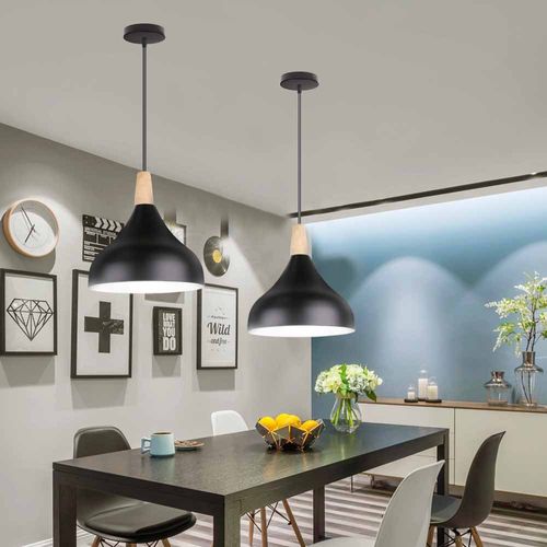 Lampe à Suspension Moderne Plafonnier D'intérieur Lustre Abat-jour En Métal Noir E27