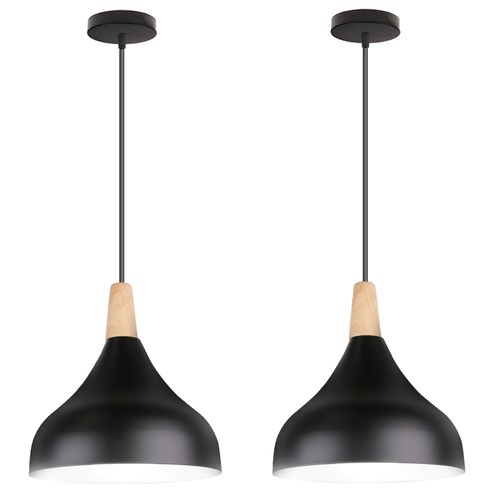(2pcs)lampe à Suspension Moderne Plafonnier D'intérieur Lustre Abat-jour En Métal Noir E27