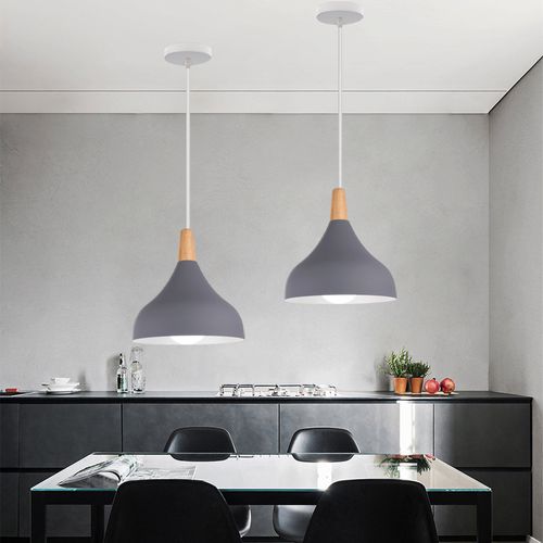 Lampe à Suspension Moderne Plafonnier D'intérieur Lustre Abat-jour En Métal Gris E27