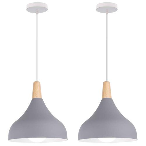 (2pcs)lampe à Suspension Moderne Plafonnier D'intérieur Lustre Abat-jour En Métal Gris E27