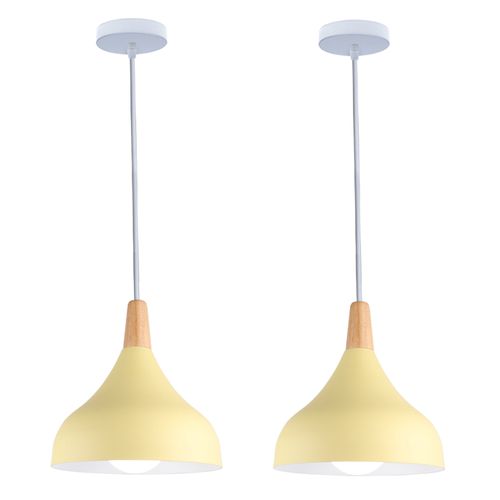 (2pcs)lampe à Suspension Moderne Plafonnier D'intérieur Lustre Abat-jour En Métal Jaune E27
