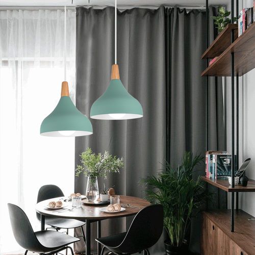 (2pcs)lampe à Suspension Moderne Plafonnier D'intérieur Lustre Abat-jour En Métal Vert E27