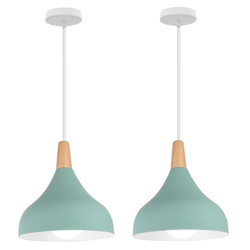 (2pcs)lampe à Suspension Moderne Plafonnier D'intérieur Lustre Abat-jour En Métal Vert E27