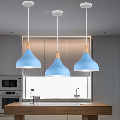 (2pcs)lampe à Suspension Moderne Plafonnier D'intérieur Lustre Abat-jour En Métal Bleu E27