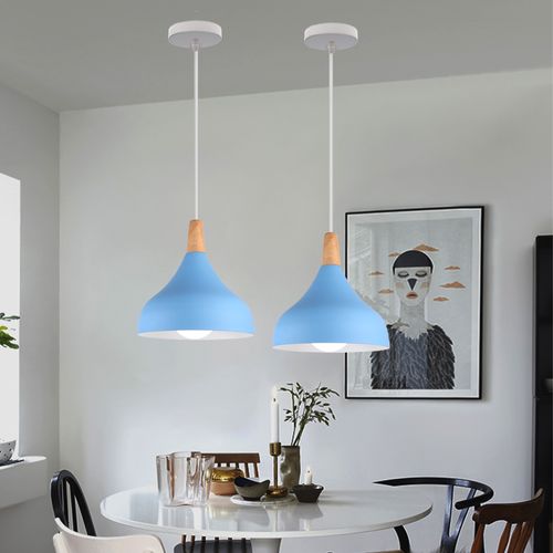 (2pcs)lampe à Suspension Moderne Plafonnier D'intérieur Lustre Abat-jour En Métal Bleu E27