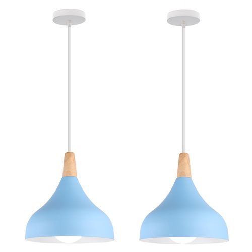 (2pcs)lampe à Suspension Moderne Plafonnier D'intérieur Lustre Abat-jour En Métal Bleu E27