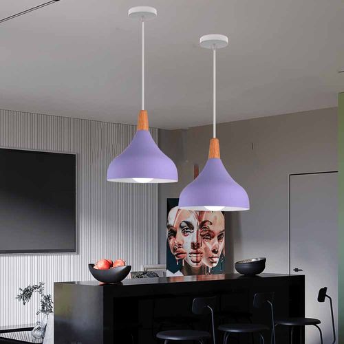 Lampe à Suspension Moderne Plafonnier D'intérieur Lustre Abat-jour En Métal Violet E27