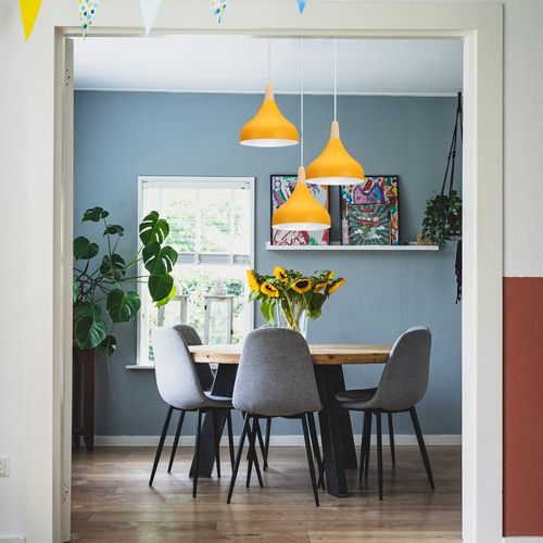 Plafonnier D'intérieur Lampe à Suspension Moderne Lustre Abat-jour En Métal Jaune E27