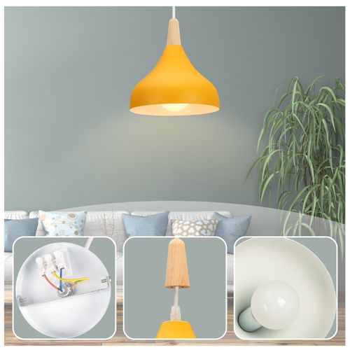 (2pcs)plafonnier D'intérieur Lampe à Suspension Moderne Lustre Abat-jour En Métal Jaune E27