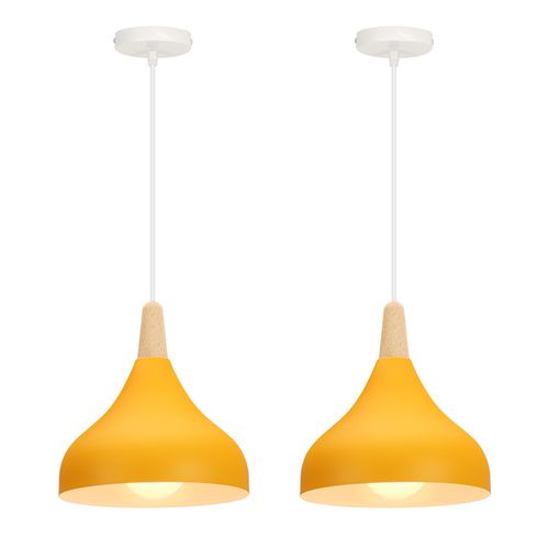 (2pcs)plafonnier D'intérieur Lampe à Suspension Moderne Lustre Abat-jour En Métal Jaune E27