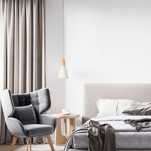 2x Suspension Luminaire Moderne Blanc Abat-jour En Métal Et Bois Suspension Lustre Nordique Rétro