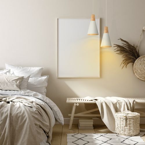 2x Suspension Luminaire Moderne Blanc Abat-jour En Métal Et Bois Suspension Lustre Nordique Rétro