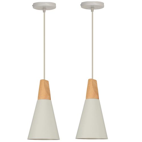 2x Suspension Luminaire Moderne Blanc Abat-jour En Métal Et Bois Suspension Lustre Nordique Rétro