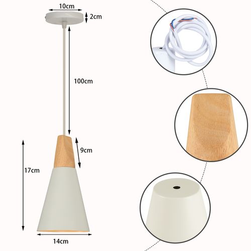 2x Suspension Luminaire Moderne Blanc Abat-jour En Métal Et Bois Suspension Lustre Nordique Rétro