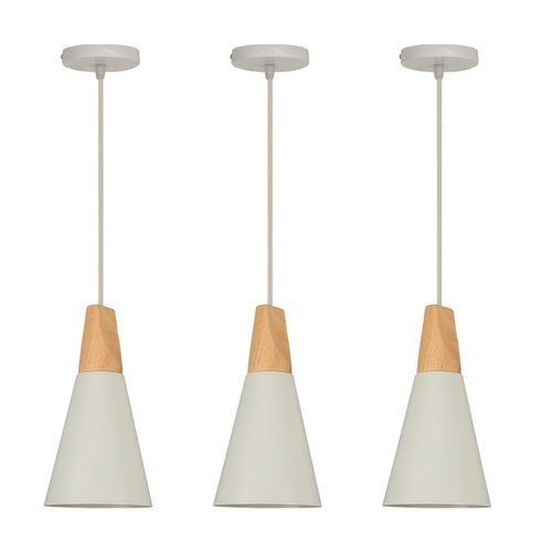 3x Suspension Luminaire Moderne Blanc Abat-jour En Métal Et Bois Suspension Lustre Nordique Rétro