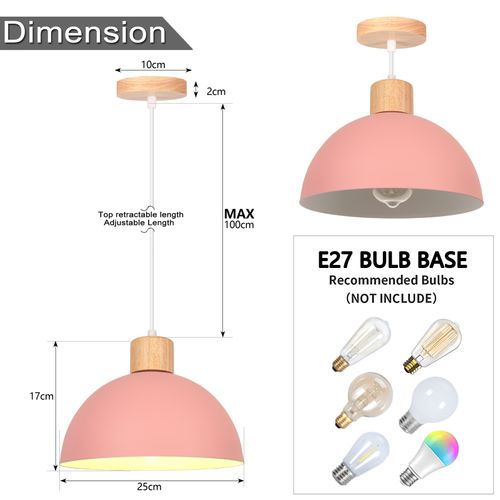 2pcs Lustre En Métal Vintage Suspension Luminaire Moderne Lampe à Suspension D'intérieur Rose