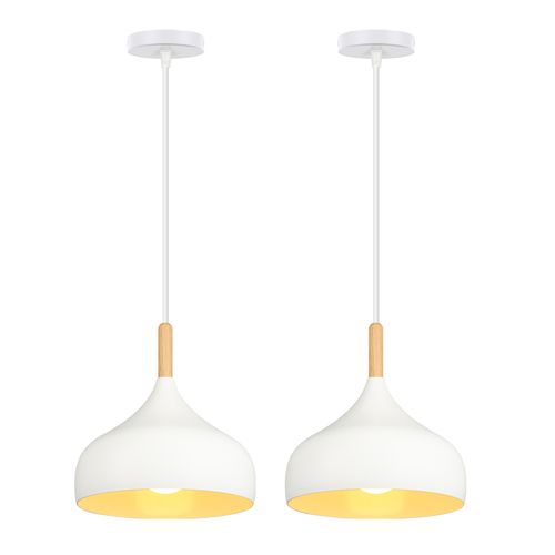 2pcs Lustre En Métal Vintage Suspension Luminaire Moderne Lampe à Suspension D'intérieur Blanc E27