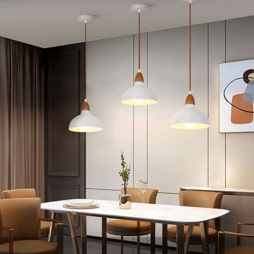 2x Suspension Lustre Rétro E27 Lustre En Bois Abat-jour En Métal Ø19cm Plafonnier Moderne Blanc