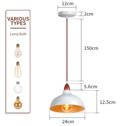 2x Suspension Lustre Rétro E27 Lustre En Bois Abat-jour En Métal Ø24cm Plafonnier Moderne Blanc