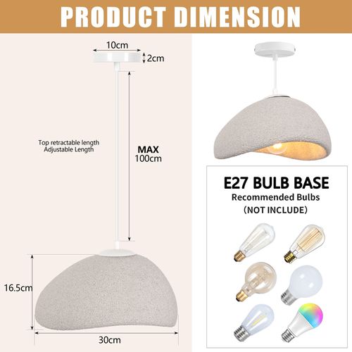 Lustre Personnalisé Créatif D'intérieur 30cm Plafonnier Rétro E27 Suspension Lustre Moderne Gris