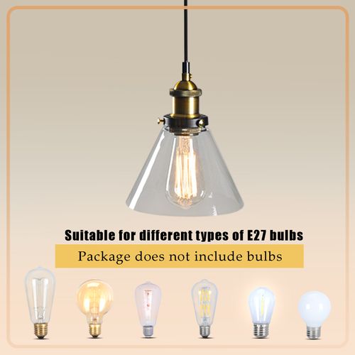 2pcs Lustre Rétro Suspension Luminaire D'intérieur Industriel E27 Plafonnier En Verre Noir