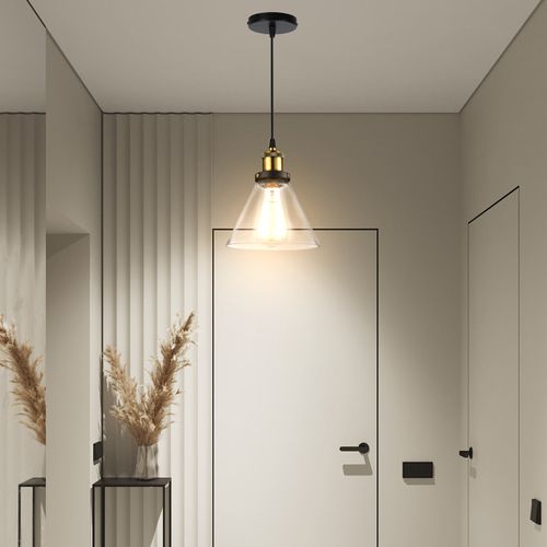 2pcs Lustre Rétro Suspension Luminaire D'intérieur Industriel E27 Plafonnier En Verre Noir