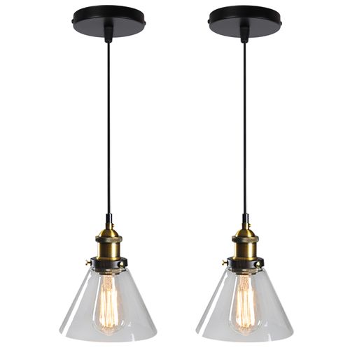 2pcs Lustre Rétro Suspension Luminaire D'intérieur Industriel E27 Plafonnier En Verre Noir