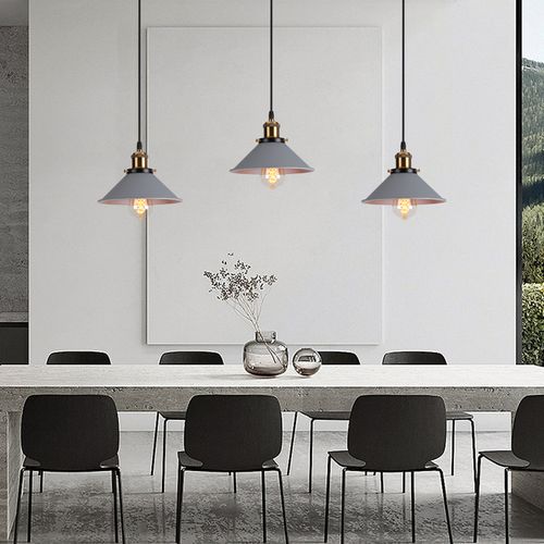 Lampe à Suspension Rétro Lustre Vintage Gris 22cm Plafonnier Industriel Modernes E27