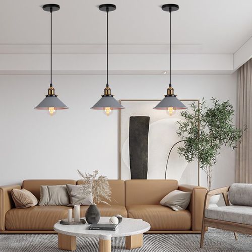 (2pcs) Lampe à Suspension Rétro Lustre Vintage Gris 22cm Plafonnier Industriel Modernes E27