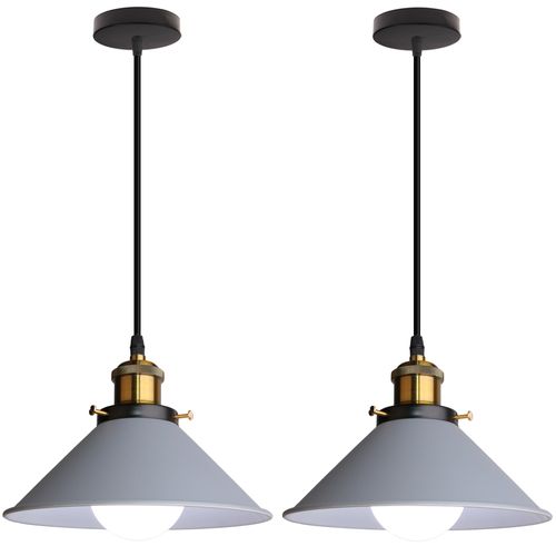 (2pcs) Lampe à Suspension Rétro Lustre Vintage Gris 22cm Plafonnier Industriel Modernes E27