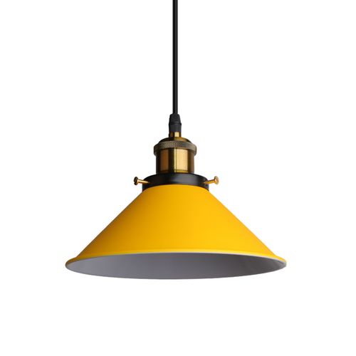 Lampe à Suspension Rétro Lustre Vintage Jaune 22cm Plafonnier Industriel Modernes E27