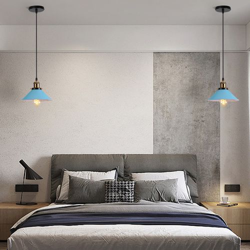 Lampe à Suspension Rétro Lustre Vintage Bleu 22cm Plafonnier Industriel Modernes E27