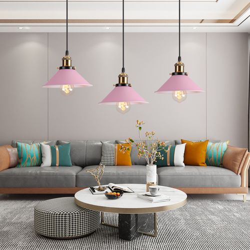 Lampe à Suspension Rétro Lustre Vintage Rose 22cm Plafonnier Industriel Modernes E27