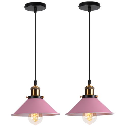 (2pcs) Lampe à Suspension Rétro Lustre Vintage Rose 22cm Plafonnier Industriel Modernes E27