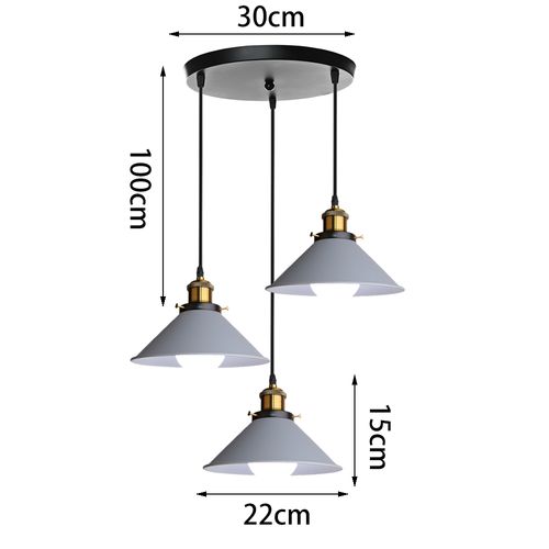 Plafonnier Rétro 3 Lumières Suspension Luminaire Industrielles 22cm Lustre Créatif Gris