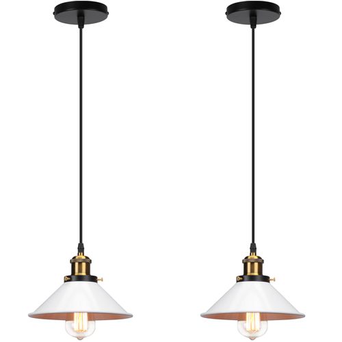 (2x) Lampes à Suspension Rétro Plafonnier Industriel Lustre Vintage 220mm E27 (blanc) En Métal