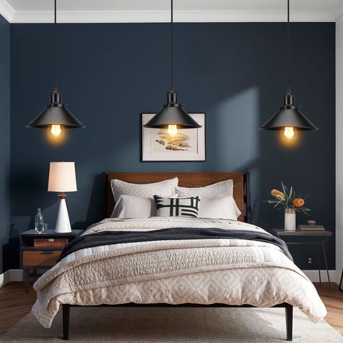 2pcs Lampes à Suspension Rétro Lustre Vintage 220mm E27 (noir) Plafonnier Industriel En Métal