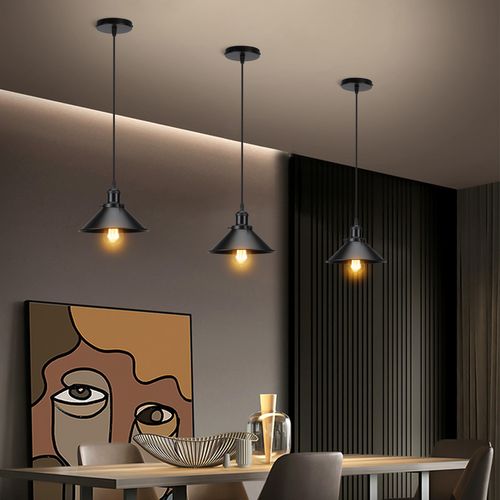 2pcs Lampes à Suspension Rétro Lustre Vintage 220mm E27 (noir) Plafonnier Industriel En Métal