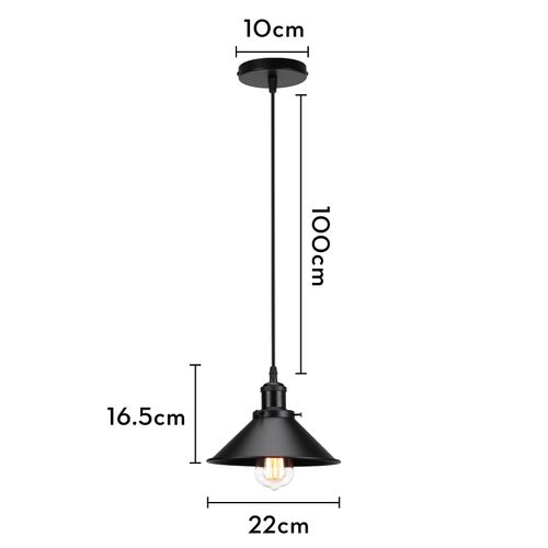2pcs Lampes à Suspension Rétro Lustre Vintage 220mm E27 (noir) Plafonnier Industriel En Métal
