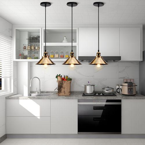 Lampes à Suspension Rétro Vintage Lustre 220mm E27 (or) Plafonnier Industriel En Métal