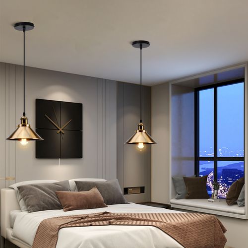 Lampes à Suspension Rétro Vintage Lustre 220mm E27 (or) Plafonnier Industriel En Métal