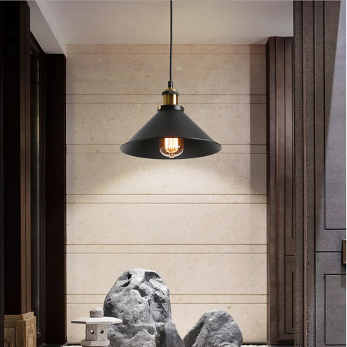 2x Lampes à Suspension Rétro Vintage Lustre 260mm E27 (noir) Plafonnier Industriel En Métal