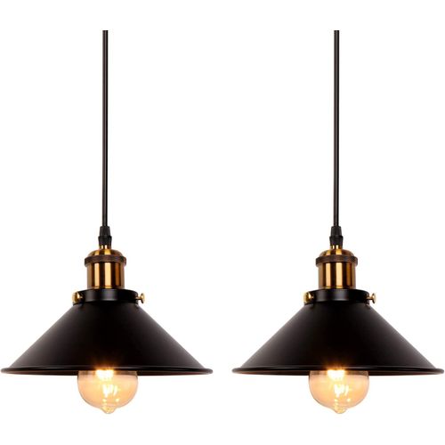 2x Lampes à Suspension Rétro Vintage Lustre 260mm E27 (noir) Plafonnier Industriel En Métal