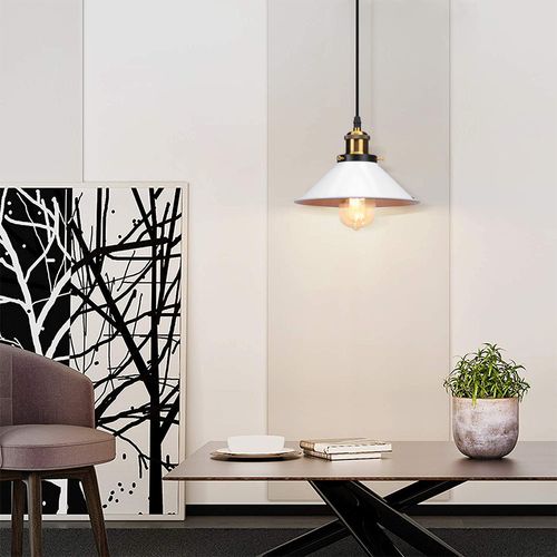 Lampes à Suspension Rétro Vintage Lustre 260mm E27 (blanc) Plafonnier Industriel En Métal