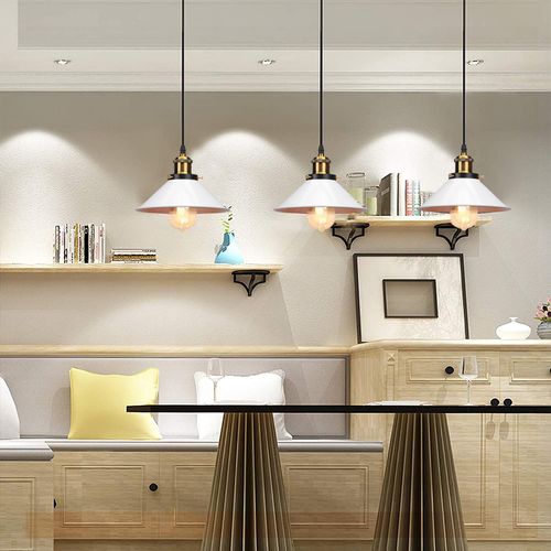 Lampes à Suspension Rétro Vintage Lustre 260mm E27 (blanc) Plafonnier Industriel En Métal