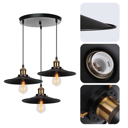Suspension Luminaire Rétro Lampe à Suspension Moderne En Métal 3 Lumières Lustre Antique (noir)