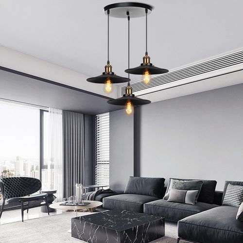 Suspension Luminaire Rétro Lampe à Suspension Moderne En Métal 3 Lumières Lustre Antique (noir)