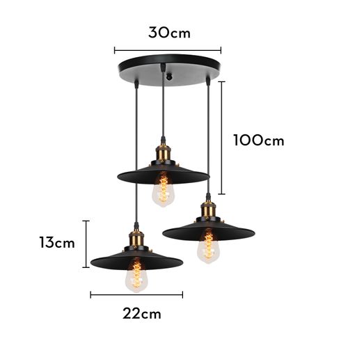 Suspension Luminaire Rétro Lampe à Suspension Moderne En Métal 3 Lumières Lustre Antique (noir)