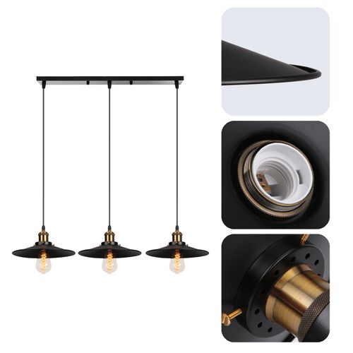 Suspension Luminaire Rétro 3 Lumières Lampe à Suspension Moderne En Métal (noir) Lustre Antique 60w
